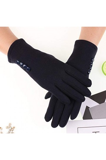RFEGEF Femme Gants dhiver,Gants À Écran Tactile Boutons Bleu Foncé Plus Gants en Coton Velours Dames Doux Coupe-Vent Élégant