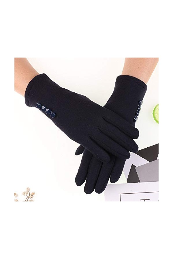 RFEGEF Femme Gants dhiver,Gants À Écran Tactile Boutons Bleu Foncé Plus Gants en Coton Velours Dames Doux Coupe-Vent Élégant