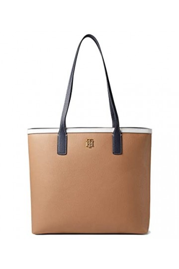 Tommy Hilfiger Liv II Cabas en PVC Motif galets Blanc/gris/marron/bleu marine Taille unique, Blanc grise/panier marron/bleu m