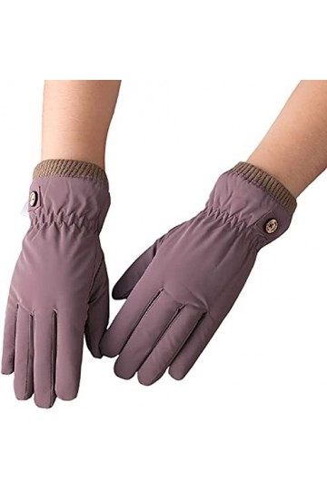 Gants Dhiver Doublés En Polaire Pour Femmes, Gants Chauds En Cuir Pour Sports De Plein Air Bouton-violet 