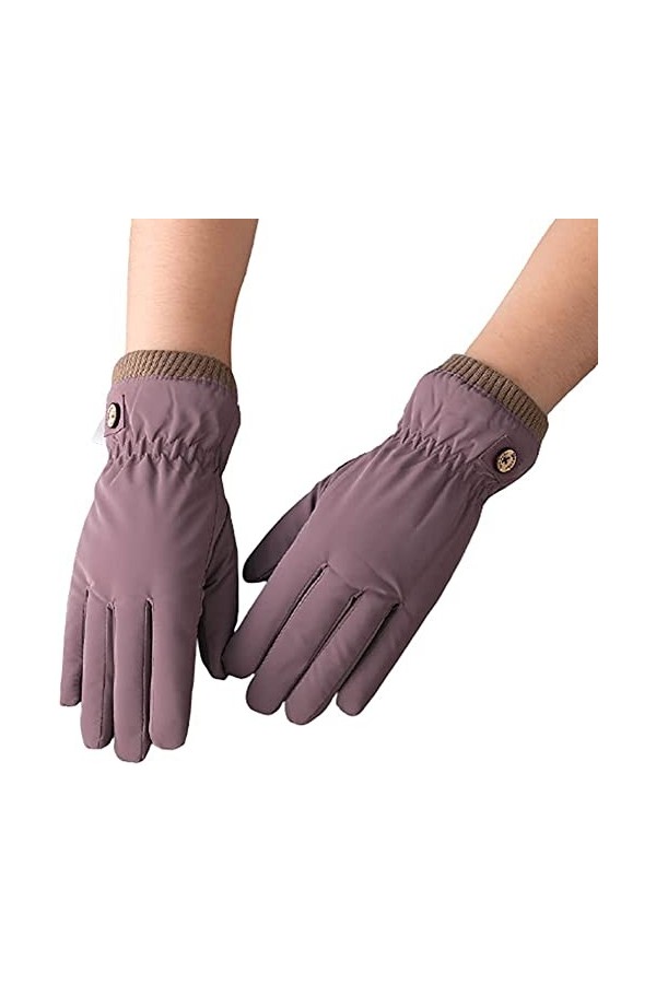 Gants Dhiver Doublés En Polaire Pour Femmes, Gants Chauds En Cuir Pour Sports De Plein Air Bouton-violet 