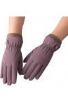 Gants Dhiver Doublés En Polaire Pour Femmes, Gants Chauds En Cuir Pour Sports De Plein Air Bouton-violet 