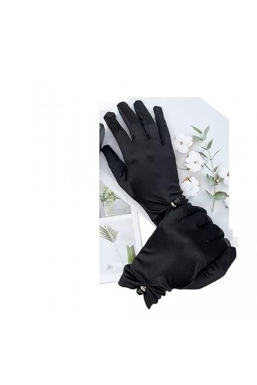 Gants Femme， Femmes été mince court Satin élastique Spandex étiquette robe gants perle dentelle arc UV crème solaire cyclisme