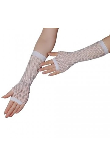 Gants Femme， Femmes Sexy avec diamants Flash colorés Performance danse creux filet de pêche Punk Hip Hop mitaines élastique m