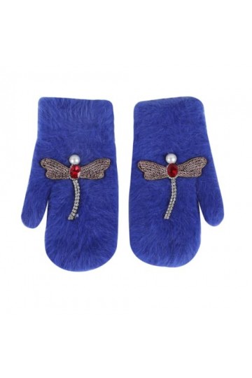 Femme En Gants DHiver Automne Et Hiver Dames Mode Libellule Strass Sac Doigt Gants Extérieur Gants Chauds Bleu