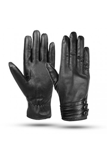 Femmes Gants en Cuir - Gant en Cuir à écran Tactile, Gants dhiver Pour Dames Élégante Gants thermiques Noire Noir b 