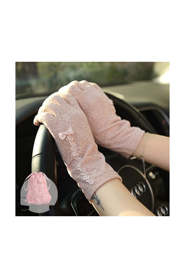 Jjshueryg Moufles de Protection Solaire à Double Couche en Dentelle pour Dames de Printemps et dété, Gants antidérapants pou