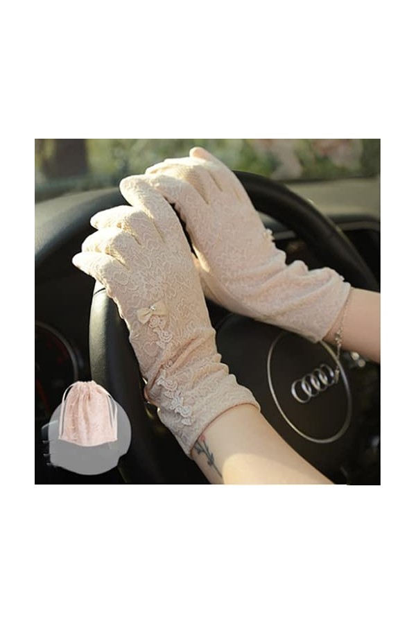 Jjshueryg Moufles de Protection Solaire à Double Couche en Dentelle pour Dames de Printemps et dété, Gants antidérapants pou