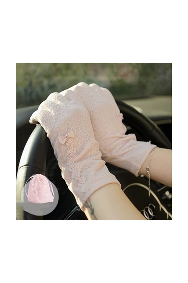 Jjshueryg Moufles de Protection Solaire à Double Couche en Dentelle pour Dames de Printemps et dété, Gants antidérapants pou