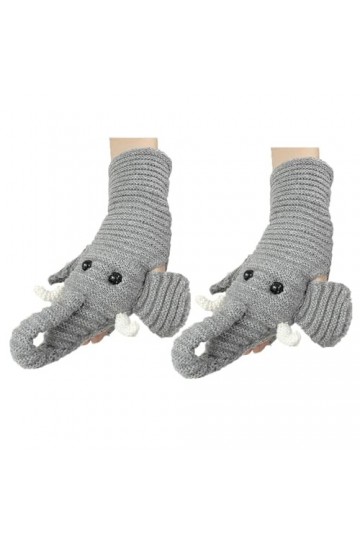Frotox Gants tricotés vintage en forme déléphant de dessin animé pour femmes, gants épais chauds pour lhiver, cadeau exposé