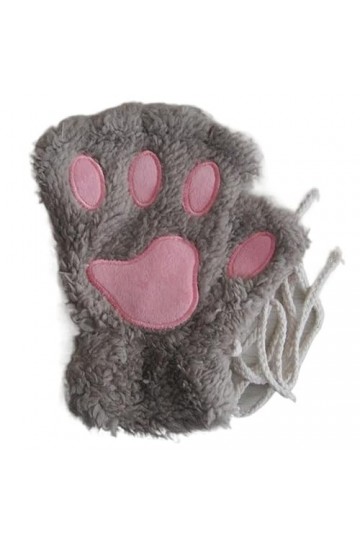 Gants Femme， Mignon patte de chat moelleux griffe gants sans doigts chaud doux en peluche sans doigts Panda gant demi doigt f
