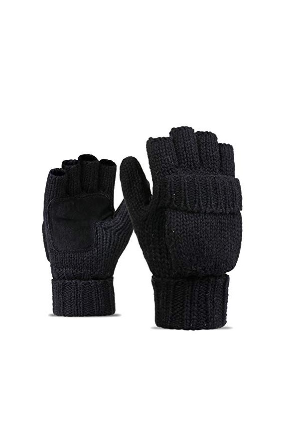 FUFU Moufles Gants À Moitié Doigts Gants Magiques dhiver Tricotés Gants sans Doigts Tricotés Color : Black 