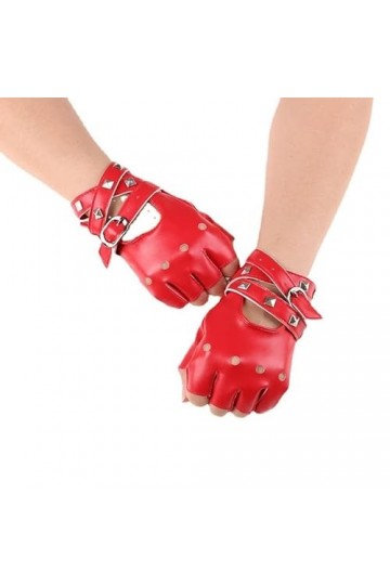 Gants Femme， Dames mode discothèque Performance pôle danse antidérapant noir gant femmes demi doigt en cuir PU Cool Punk Rive