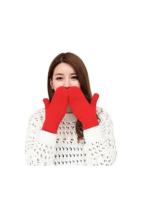 Cozylkx Moufles Doux Doigts Complets, Hiver Chaud Tous Les Doigts Moufles Doux en Tricot De Laine Peluche Double Couche pour 