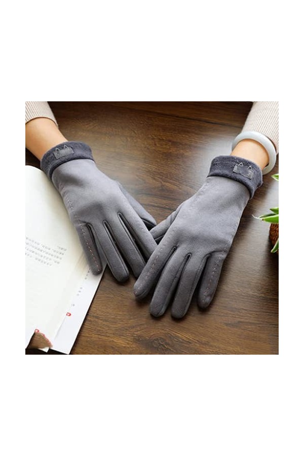 Jjshueryg Gants Hiver Plus Velours Écran Tactile Mignon Étudiant Gants Chauds en Daim, Femmes Automne Et Hiver Vélo Épaissie 