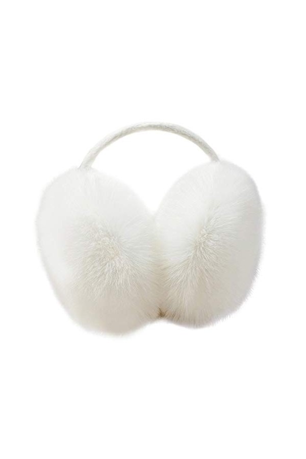 JIHUOO Hiver Fausse Fourrure Cache-Oreilles Chauffe-Oreille Protège Oreilles pour Femme Blanc