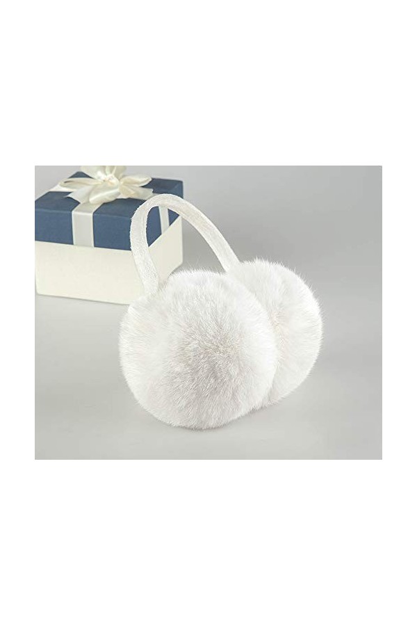 JIHUOO Hiver Fausse Fourrure Cache-Oreilles Chauffe-Oreille Protège Oreilles pour Femme Blanc