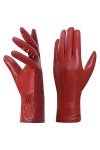 Harssidanzar Gants en cuir pour femmes, Winter Warm Fleece Doublure Touchscreen Vintage Finish GL018EU,Rouge,taille S