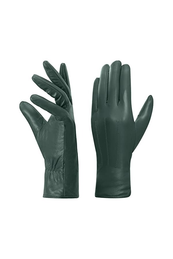 Harssidanzar Gants en cuir pour femmes, Winter Warm Fleece Doublure Touchscreen Vintage Finish GL018EU,Rouge,taille S