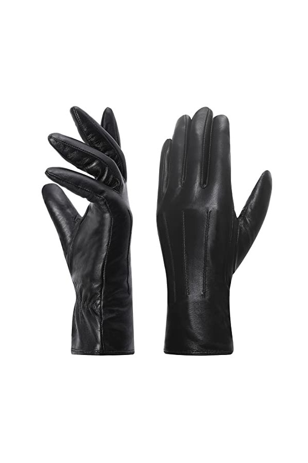 Harssidanzar Gants en cuir pour femmes, Winter Warm Fleece Doublure Touchscreen Vintage Finish GL018EU,Rouge,taille S