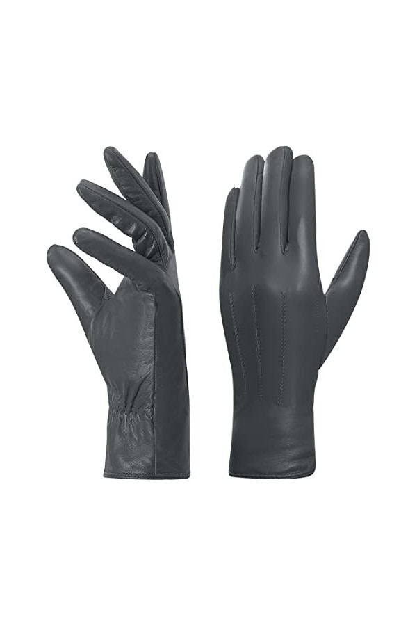 Harssidanzar Gants en cuir pour femmes, Winter Warm Fleece Doublure Touchscreen Vintage Finish GL018EU,Rouge,taille S