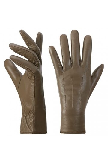 Harssidanzar Gants en cuir femme hiver Doublure chaude en cachemire Écran tactile Fini vintage GL017EU,Kaki,taille XL