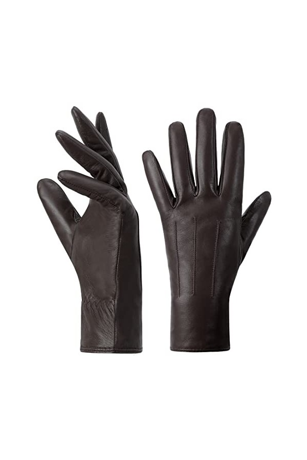 Harssidanzar Gants en cuir femme hiver Doublure chaude en cachemire Écran tactile Fini vintage GL017EU,Kaki,taille XL