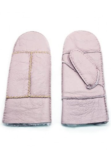 YISEVEN Femme Hiver Nouveau Gants Moufle en Cuir Peau de Mouton DAgneau Véritable Rayures Chaud Épais Fourrure Doublée Therm