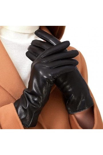 ZLUXURQ Gants en cuir dagneau véritable doux noir pour femmes avec écran tactile pour temps froid doublés en cachemire