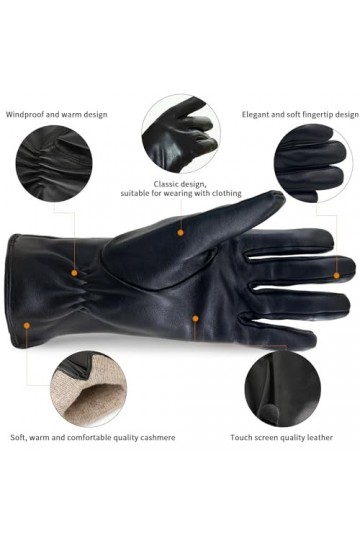 ZLUXURQ Gants en cuir dagneau véritable doux noir pour femmes avec écran tactile pour temps froid doublés en cachemire