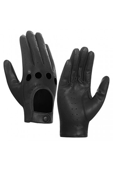 Harssidanzar Gants de conduite en cuir dété pour dames Gants de conduite en peau dagneau GL009EUA,Noir,Taille M
