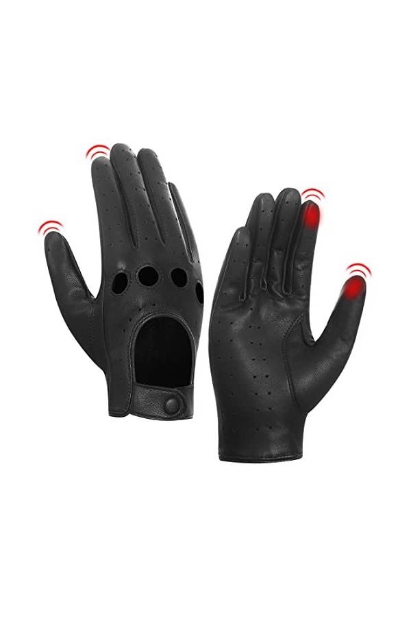 Harssidanzar Gants de conduite en cuir dété pour dames Gants de conduite en peau dagneau GL009EUA,Noir,Taille M