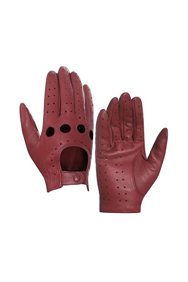 Harssidanzar Gants de conduite en cuir dété pour dames Gants de conduite en peau dagneau GL009EUA,Noir,Taille M