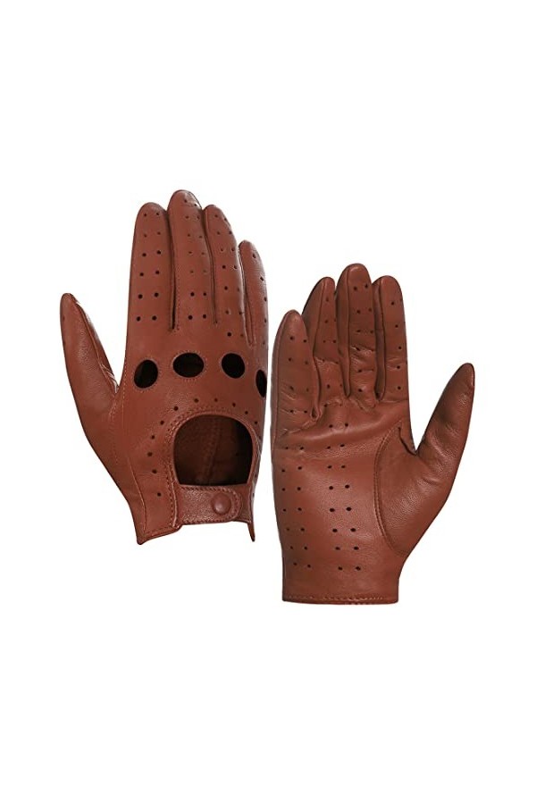 Harssidanzar Gants de conduite en cuir dété pour dames Gants de conduite en peau dagneau GL009EUA,Noir,Taille M