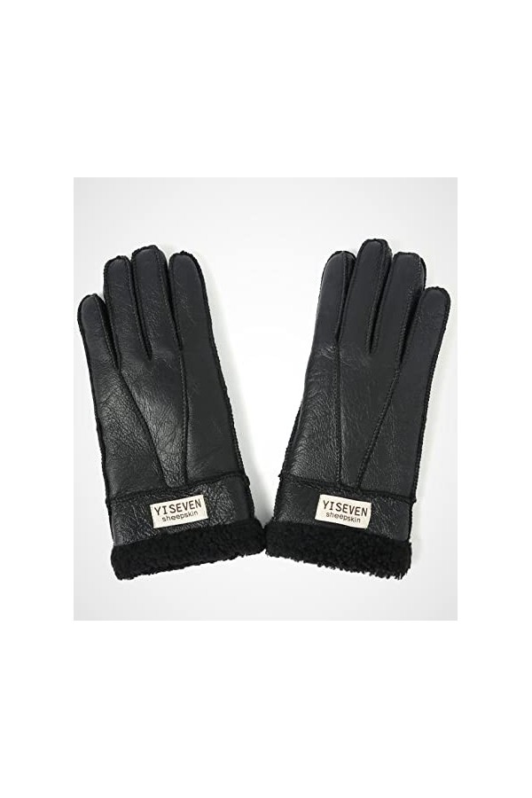 YISEVEN Hiver Femmes Gants en Cuir Peau de Mouton Moelleux Poignet en Sherpa Fourrure de Laine Doublé Chauffé Pour lHiver Co