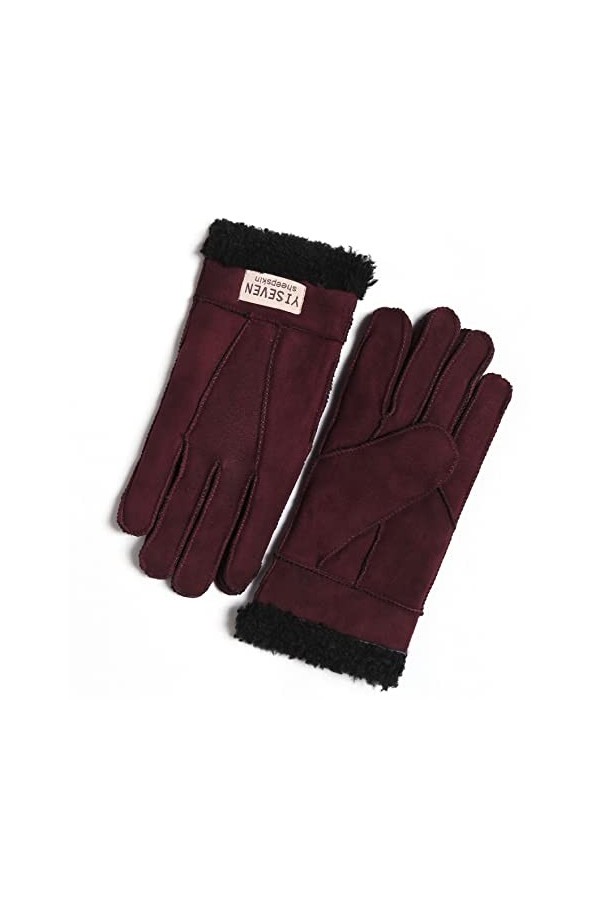 YISEVEN Hiver Femmes Gants en Cuir Peau de Mouton Moelleux Poignet en Sherpa Fourrure de Laine Doublé Chauffé Pour lHiver Co