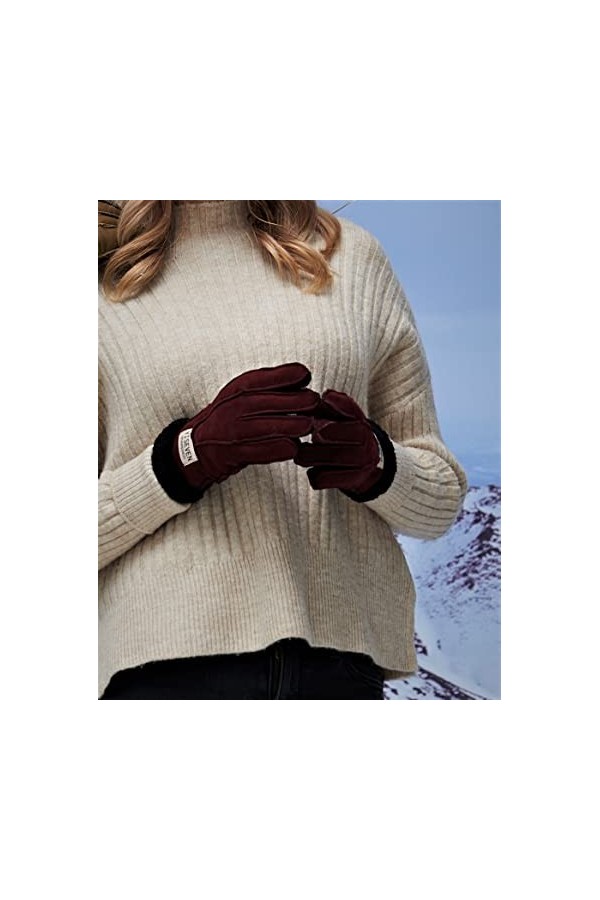 YISEVEN Hiver Femmes Gants en Cuir Peau de Mouton Moelleux Poignet en Sherpa Fourrure de Laine Doublé Chauffé Pour lHiver Co