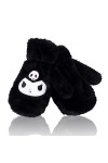 Roffatide Anime Gant Kuromi Fuzzy Mittens Moufles en Peluche à Doigts Entiers Gants Noirs Brodés pour lhiver
