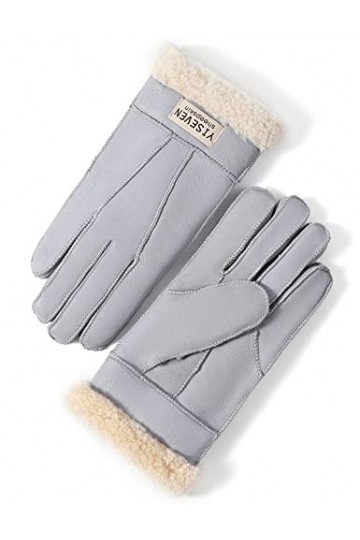 YISEVEN Hiver Femmes Gants en Cuir Peau de Mouton Moelleux Poignet en Sherpa Fourrure de Laine Doublé Chauffé Pour lHiver Co