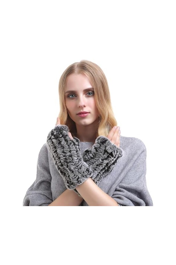 FLYIFE Unisexe Adulte Moufles Femmes Gants dhiver Simple Tricot Chaud sans Doigts Glamorous Réchauffement Main/Gris/M