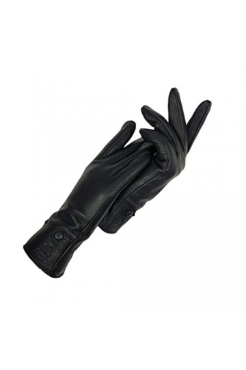 Gants pour femme en cuir véritable peau de cerf avec doublure en flanelle pour femme Noir York Button Fashion Moufles 8