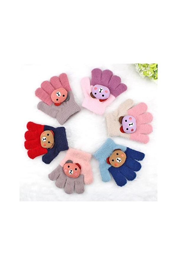 Gants et moufles Gants denfants hiver chauds gants à cinq doigts en plein air jouer douce cachemire mignon dessin animé doux