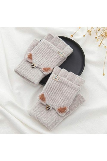 Gants sans Doigts pour Femmes,1 Paire De Gants Mi-Doigts Tricotés Mignons pour Femmes Mitaines sans Doigts Gants Convertibles