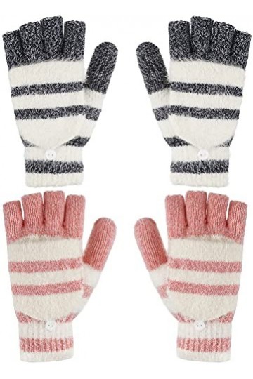 2 Paires De Gants Sans Doigts Tricotés Dhiver Gants Dhiver Convertibles Mitaines Chaudes En Laine Pour Femmes Et Hommes A,