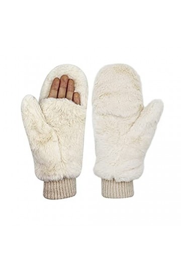 Femmes Hiver Couverture Chaude Mitaines Fourrure Flip Doux Demi-Gants Sans Doigts Pour Sports De Plein Air abricot,One Size 