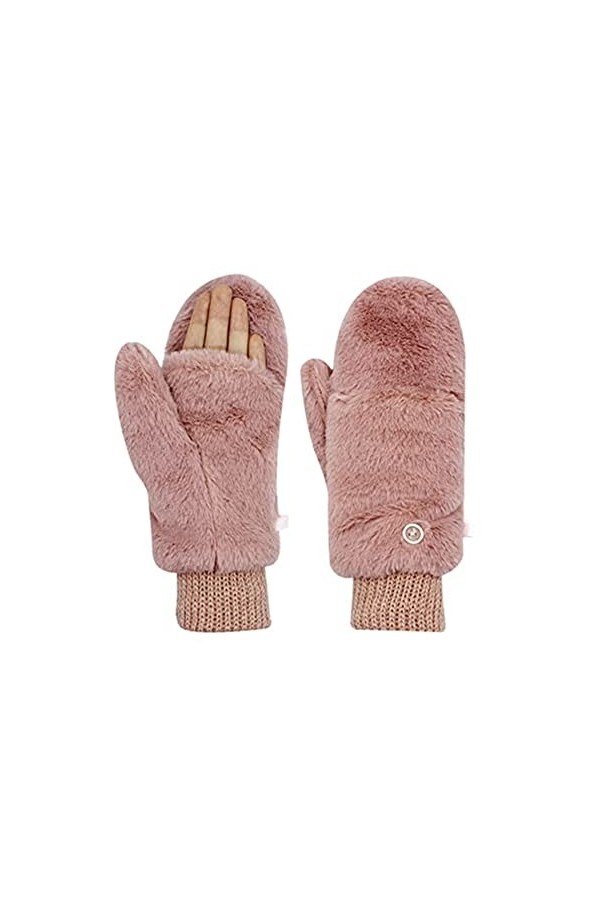 Femmes Hiver Couverture Chaude Mitaines Fourrure Flip Doux Demi-Gants Sans Doigts Pour Sports De Plein Air abricot,One Size 