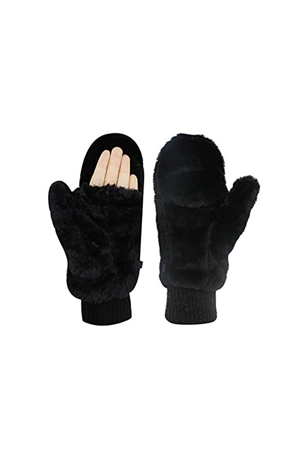 Femmes Hiver Couverture Chaude Mitaines Fourrure Flip Doux Demi-Gants Sans Doigts Pour Sports De Plein Air abricot,One Size 