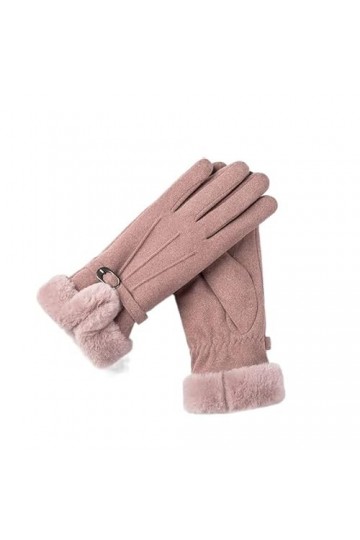 Gants Femme， Hiver femme chaud daim cuir cachemire élastique bouton mitaines épais en peluche poignet femmes écran tactile co