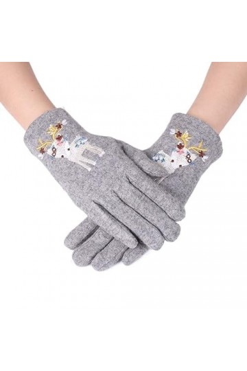 Gants Femme， Femmes cachemire cerf Orint brodé écran tactile mitaines hiver femme laine tricot Plus peluche plus épais condui