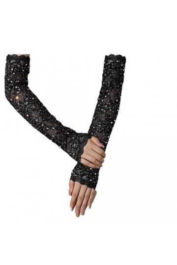 Gants Femme， Femmes Sexy avec diamants Flash colorés Performance danse creux filet de pêche Punk Hip Hop mitaines élastique m
